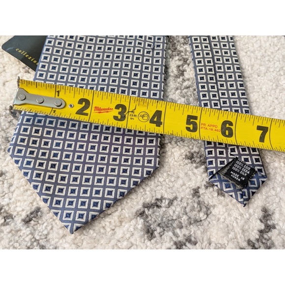 NWT Roberto Villini Men‎ 100% Silk Necktie Geometric Square Blue Gray - Picture 4 of 5